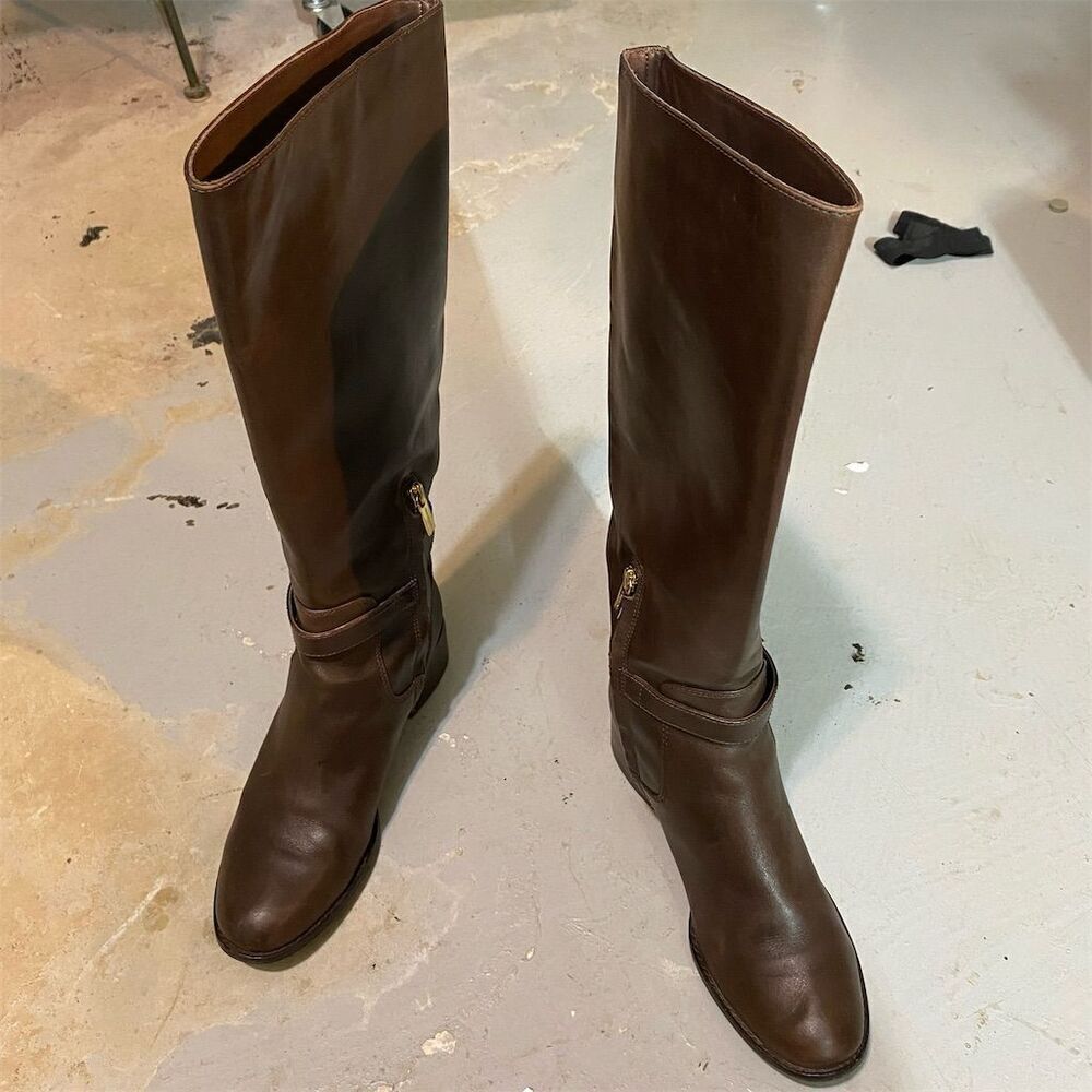 Michael Kors Hamilton Women's Brown Riding Boots Size 7.5 Gold Detail